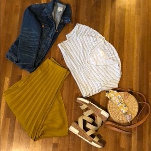 T. La Striped Distressed V Neck